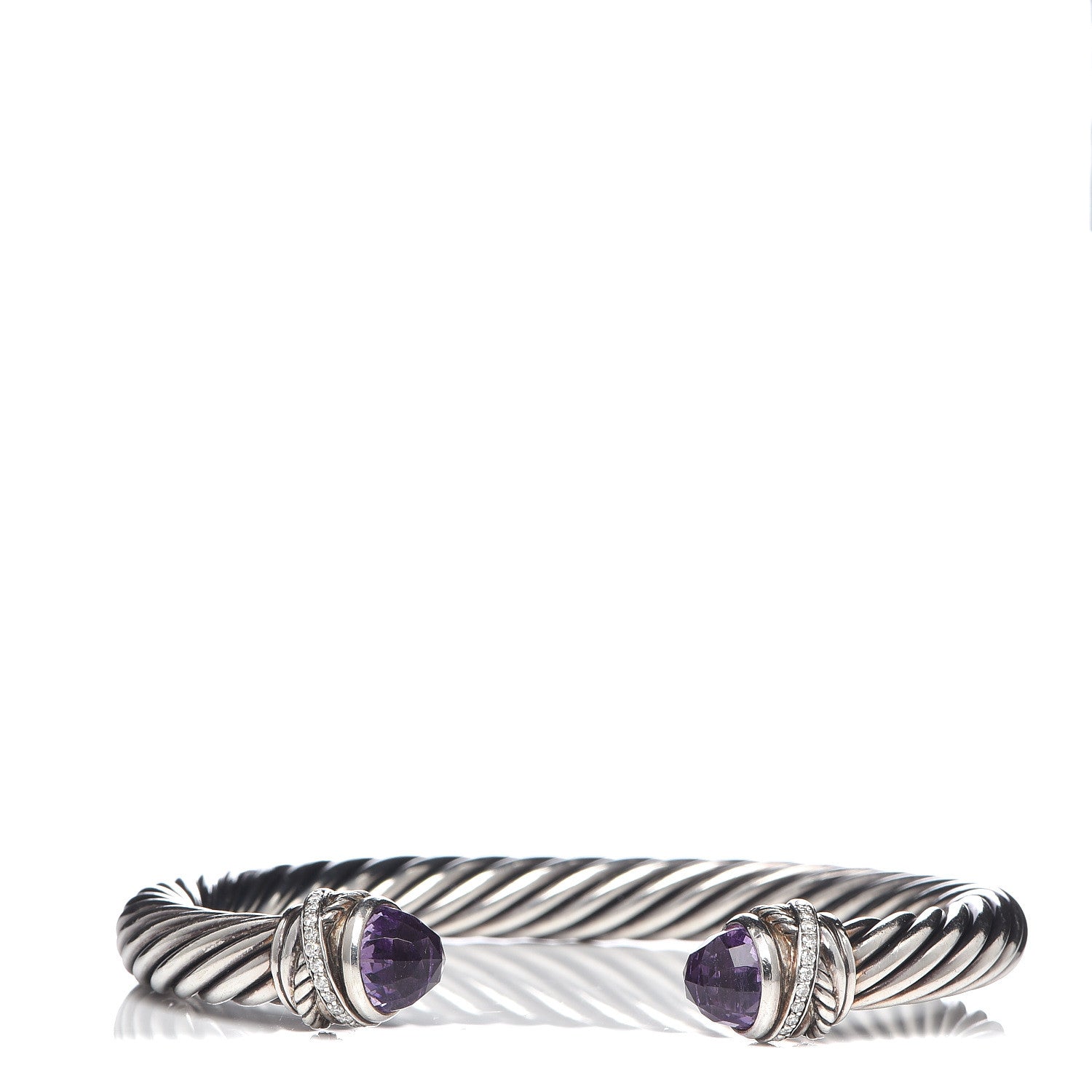 David Yurman Sterling Silver Diamond Amethyst 7mm Cable Crossover Bracelet 1 of 4