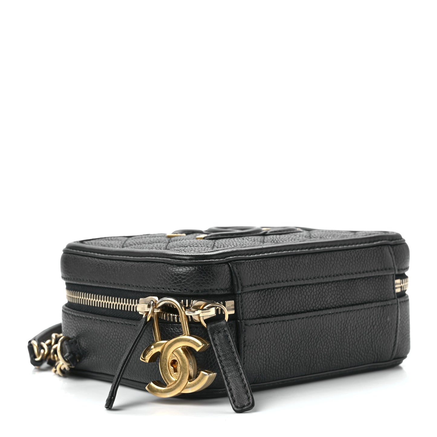 Caviar Quilted Small CC Filigree Vanity Case Black