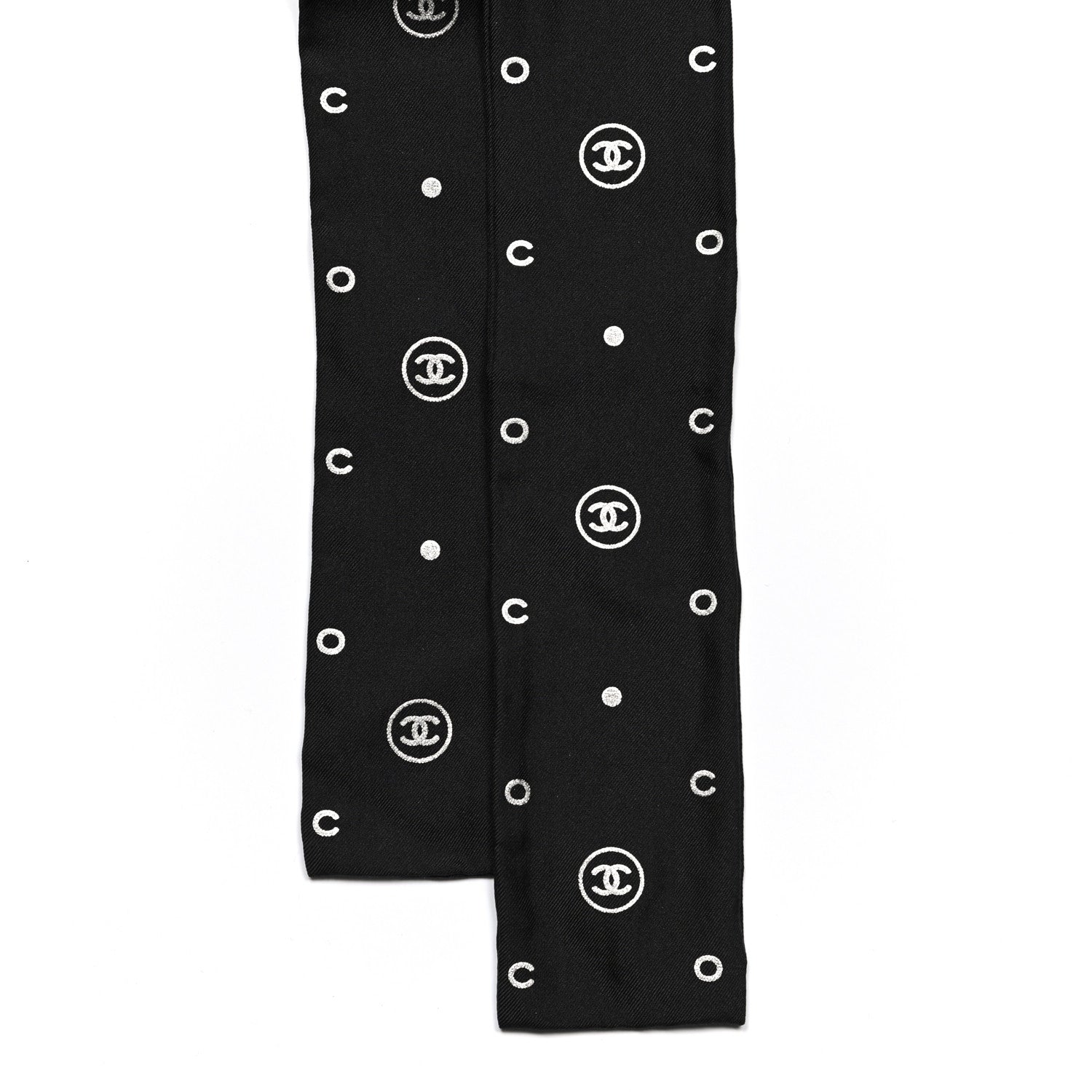 Chanel Silk CC Polka Dot Slim Bandeau Scarf Black Silver 2 of 3