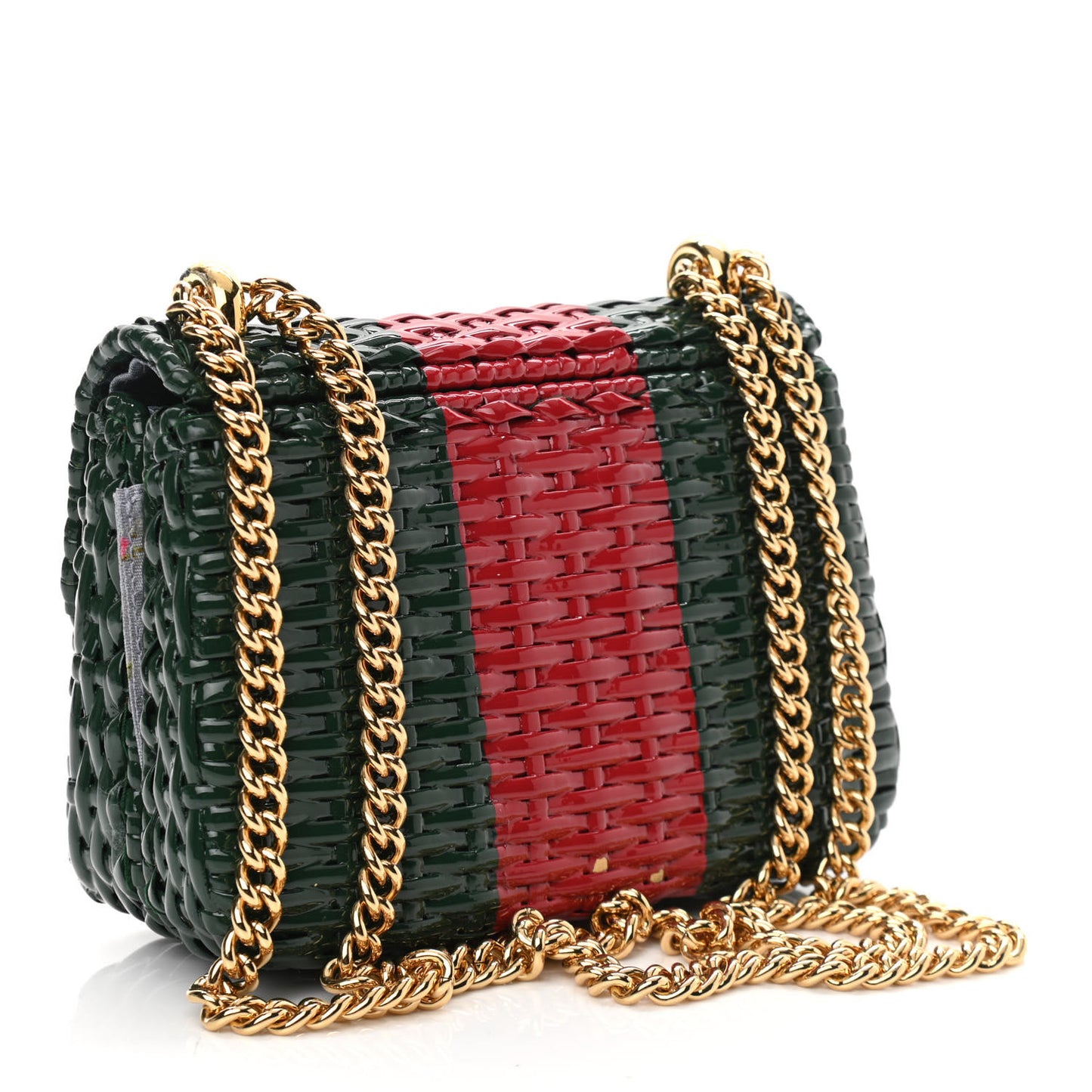 Glazed Wicker Stripe Mini Cestino Shoulder Bag Green