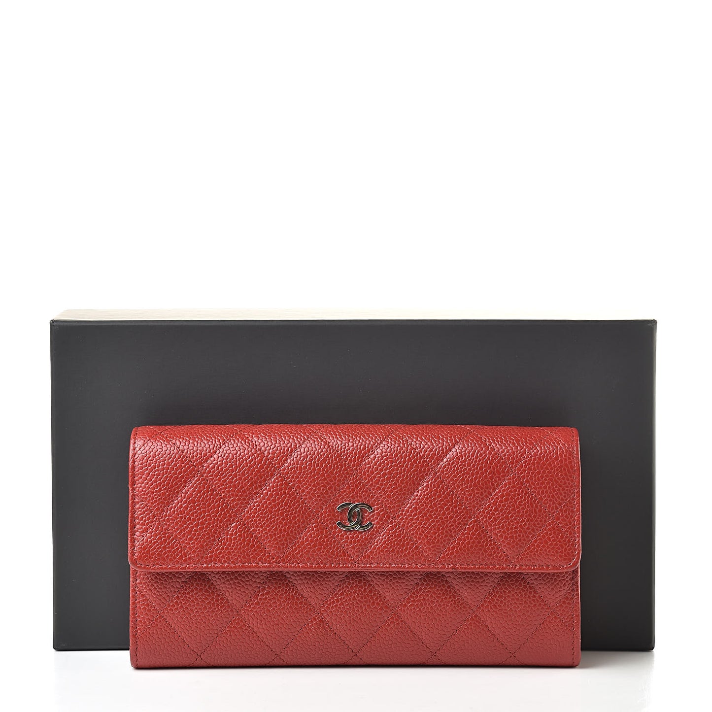Caviar Quilted Large Gusset Flap Wallet Red