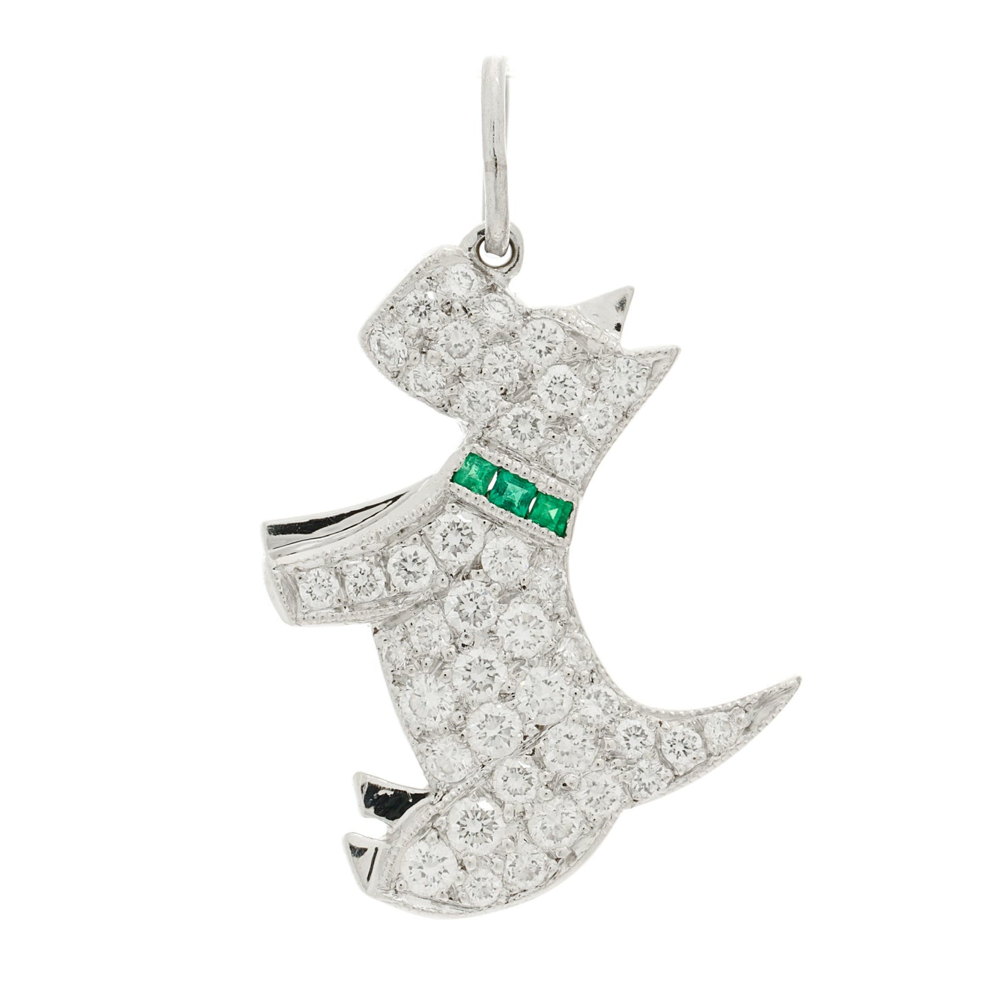 Platinum Diamond Emerald Scottie Dog Charm
