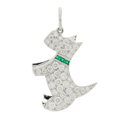 Tiffany Platinum Diamond Emerald Scottie Dog Charm 1 of 6