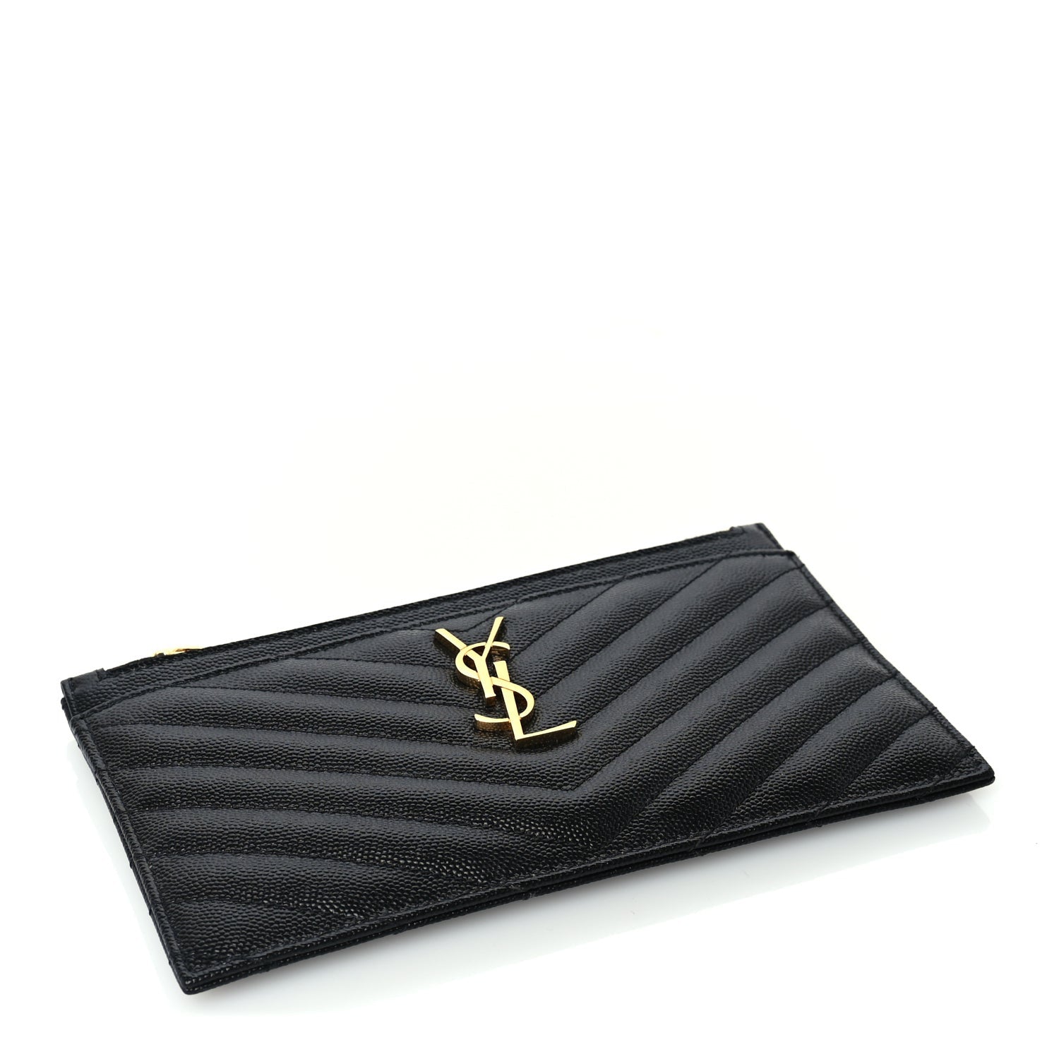 Saint Laurent Grain De Poudre Chevron Monogram Bill Pouch  Black 5 of 7