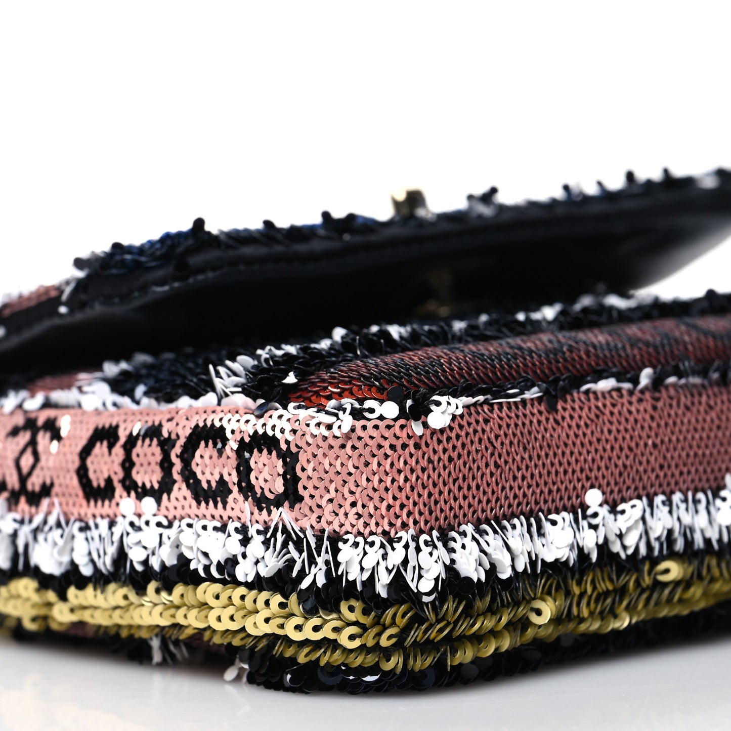 Sequin COCO Clutch With Chain Black Red