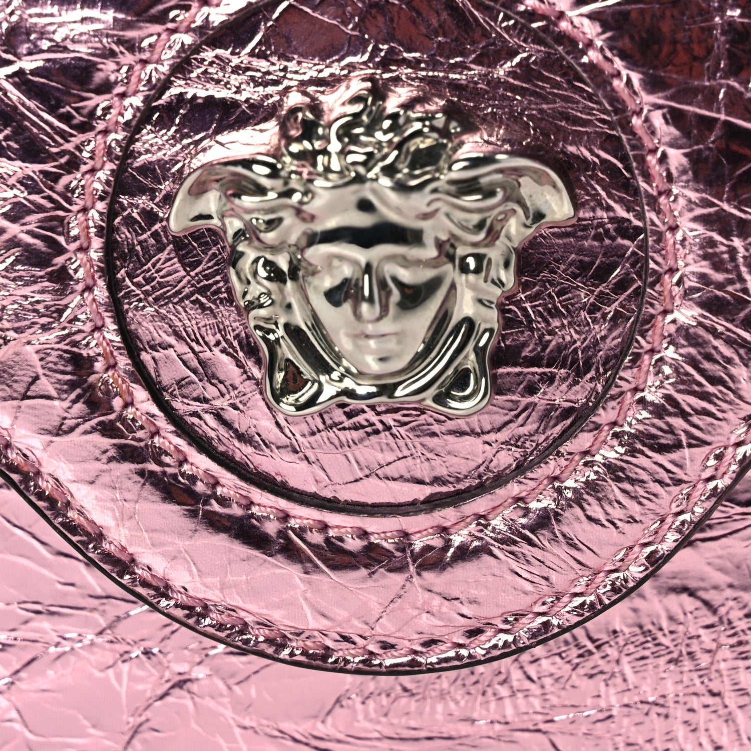 Versace Metallic Crackled Lambskin Mini La Medusa Bag Pink 6 of 8