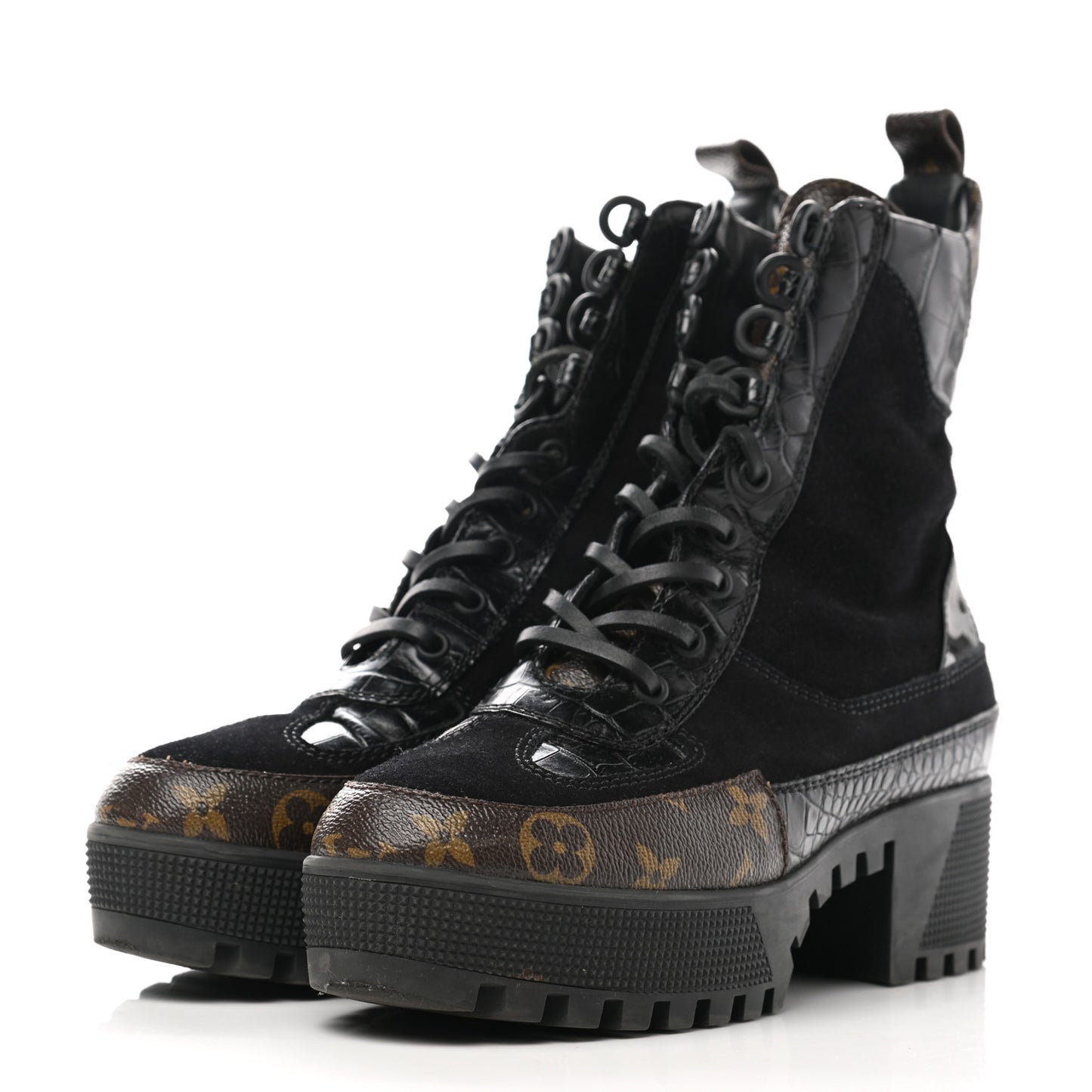Suede Calfskin Monogram Laureate Platform Desert Boots 38 Black