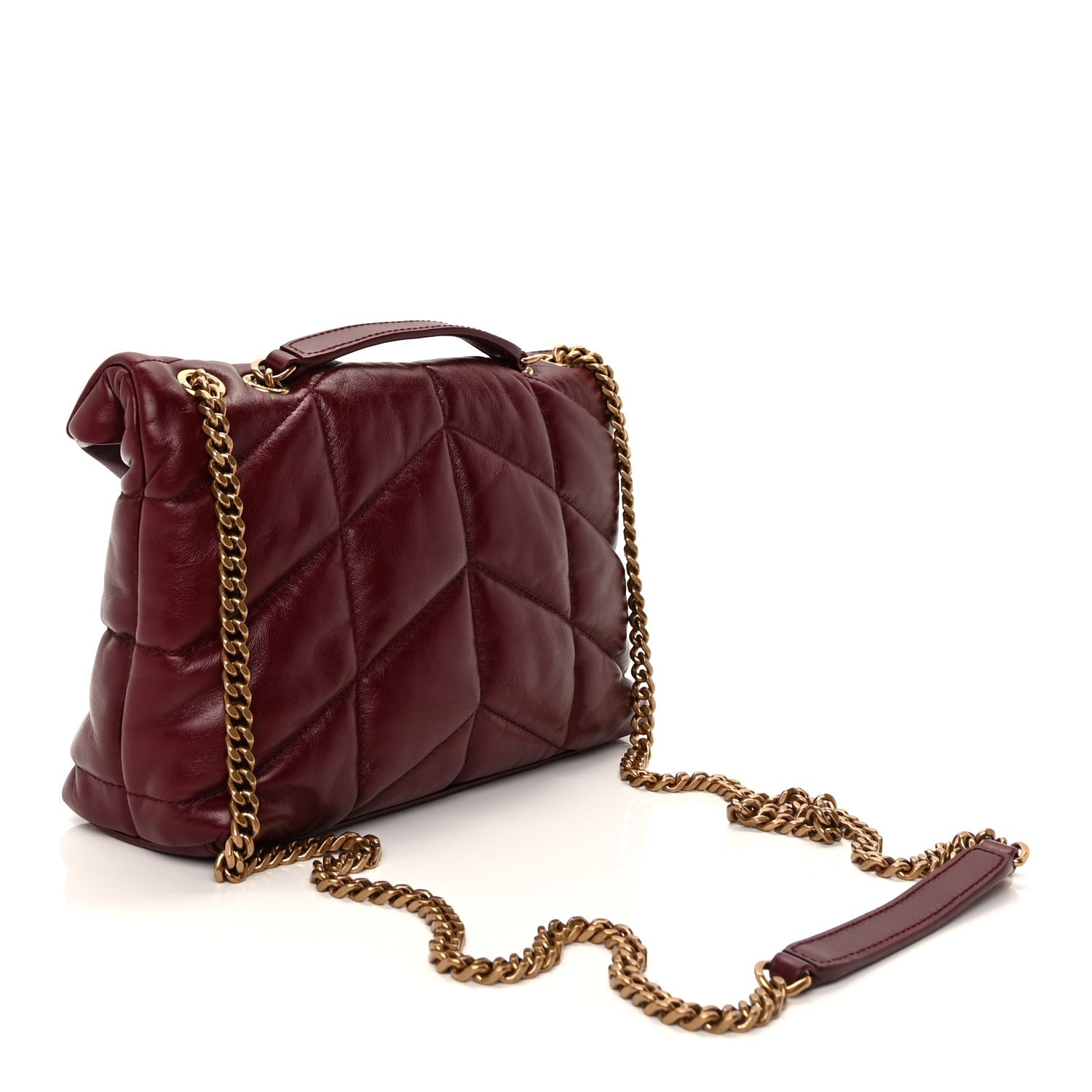 Saint Laurent Shiny Calfskin Quilted Toy Loulou Puffer Monogram Chain Satchel Dark Ruby 2 of 8