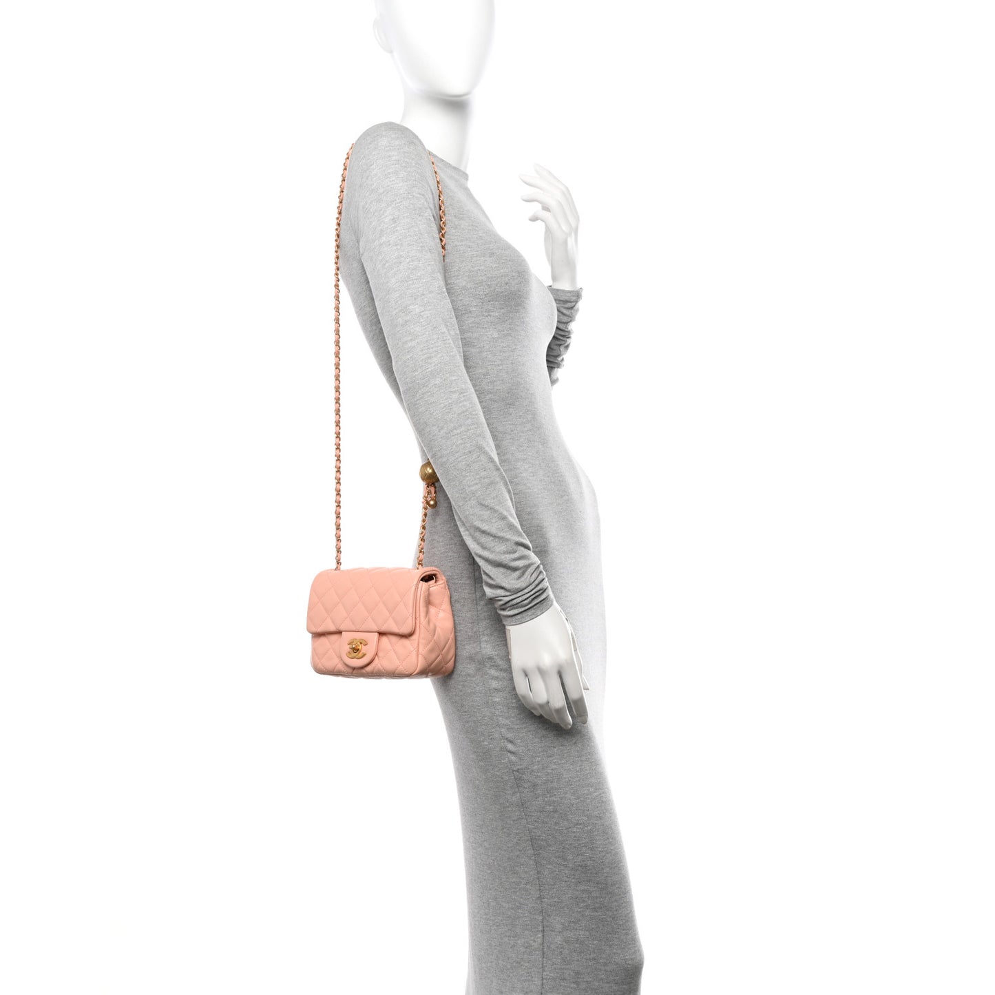 Lambskin Quilted Mini Pearl Crush Flap Light Orange