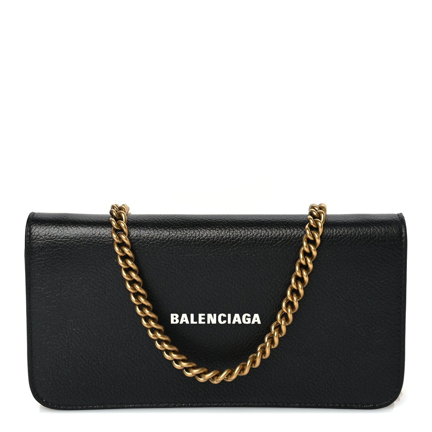 Grained Calfskin Logo Cash Phone Holder Wallet On Chain Black
