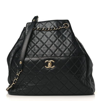Chanel Lambskin Quilted Large Drawstring Bag Black 1 of 9