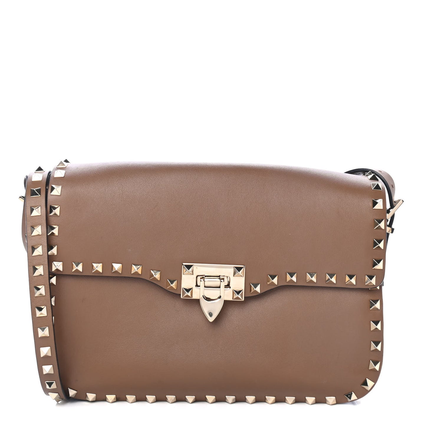Vitello Medium Rockstud Flap Saddle Bag Nocciola