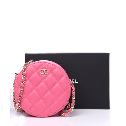 Chanel Caviar Quilted Round Clutch With Chain Pink 10 of 10