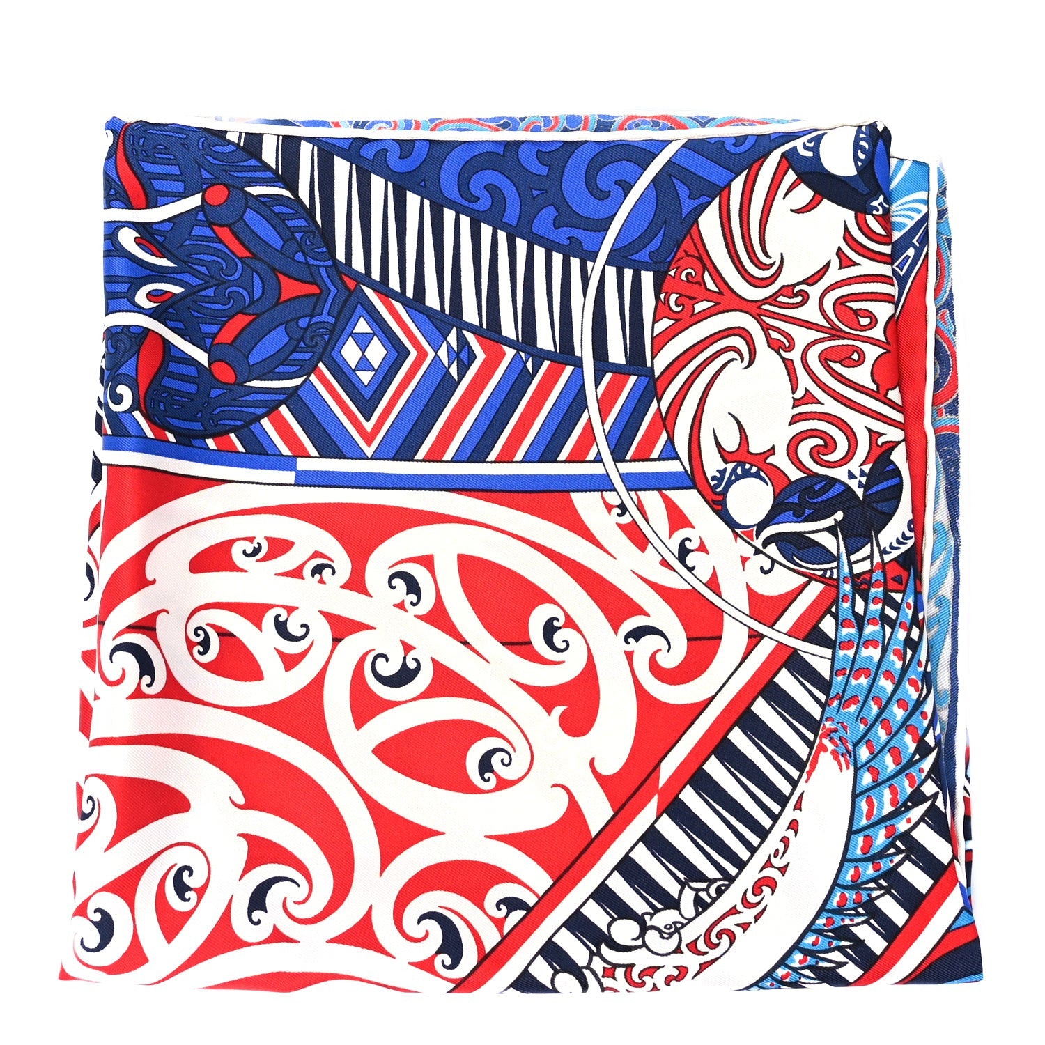 Hermes Silk Kawa Ora Scarf 90 Bleu Rouge White 1 of 4