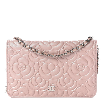 Chanel Goatskin Camellia Embossed Wallet On Chain WOC Light Pink 1 of 11