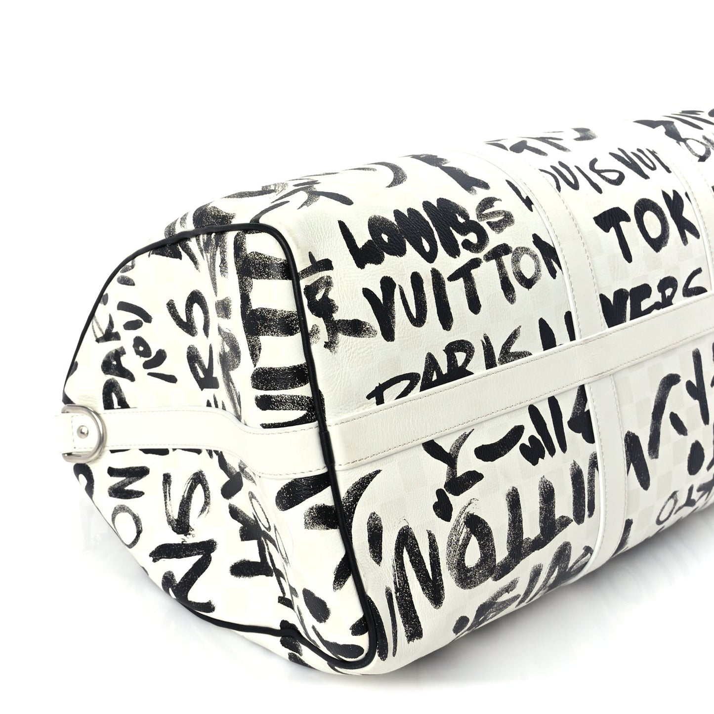 Calfskin Damier Scribble Keepall Bandouliere 50  Black White