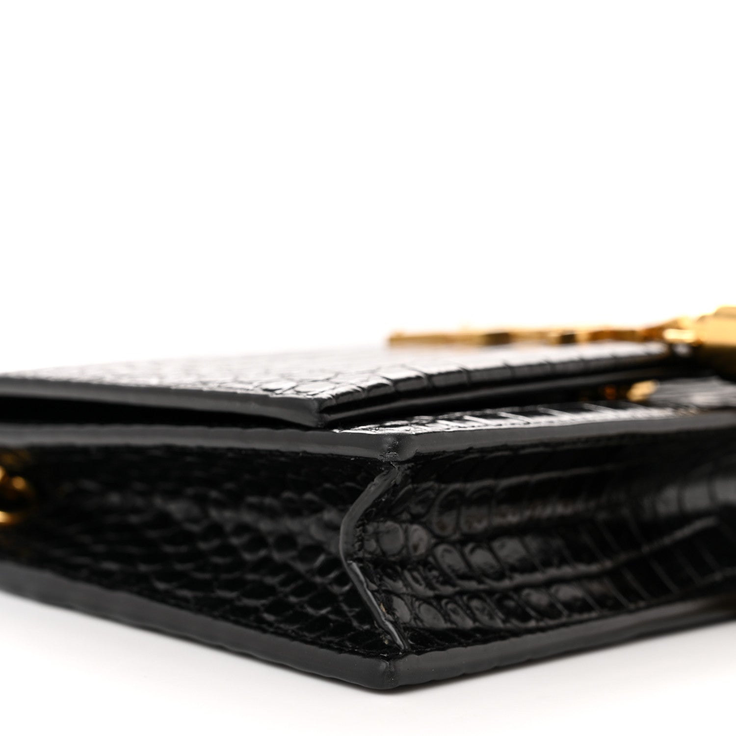 Saint Laurent Calfskin Crocodile Embossed Kate Monogram Tassel Chain Wallet Black 8 of 10