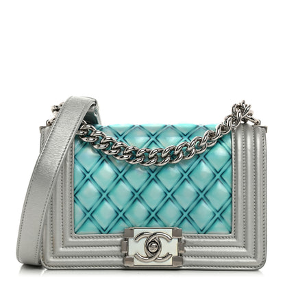 Chanel Iridescent Patent Calfskin PVC Quilted Small Boy Flap Blue 1 of 12