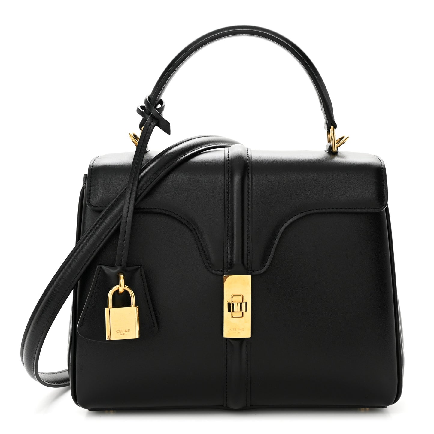Satinated Calfskin Small 16 Top Handle Bag Black