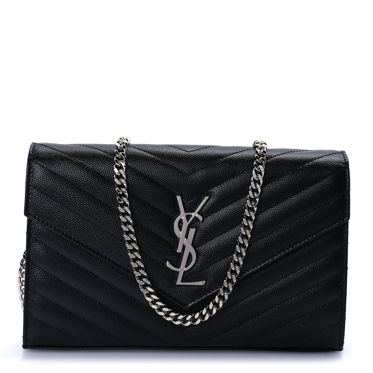 Grain De Poudre Matelasse Chevron Monogram Chain Wallet Black