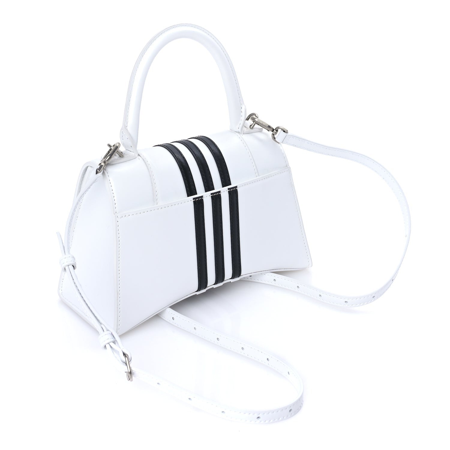 Balenciaga X ADIDAS Shiny Box Calfskin Small Hourglass Top Handle Bag  Off White Black 2 of 7