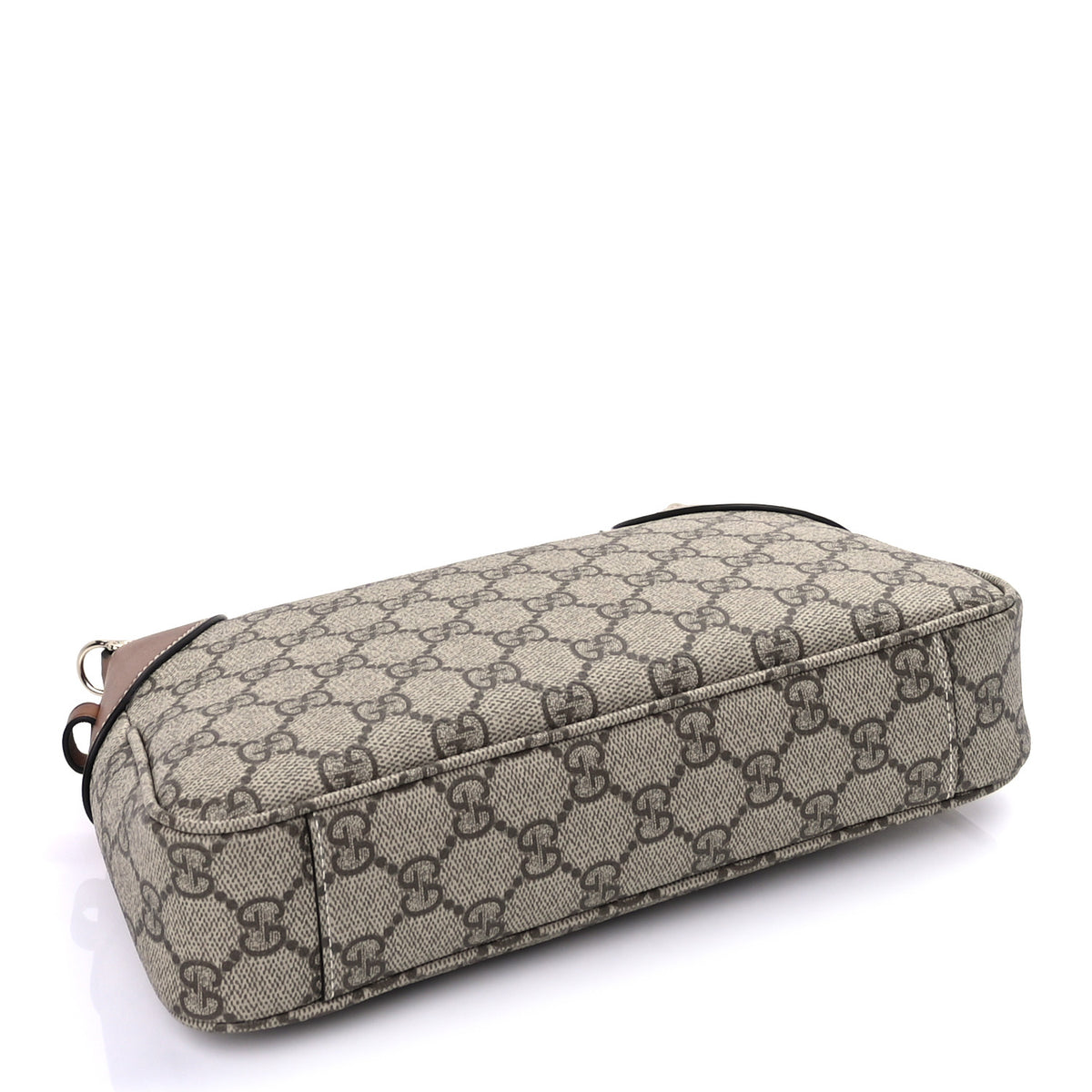 Gucci GG Supreme Monogram Textured Calfskin Small Emblem Shoulder Bag Beige Dark Brown 3 of 8