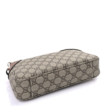 Gucci GG Supreme Monogram Textured Calfskin Small Emblem Shoulder Bag Beige Dark Brown 3 of 8