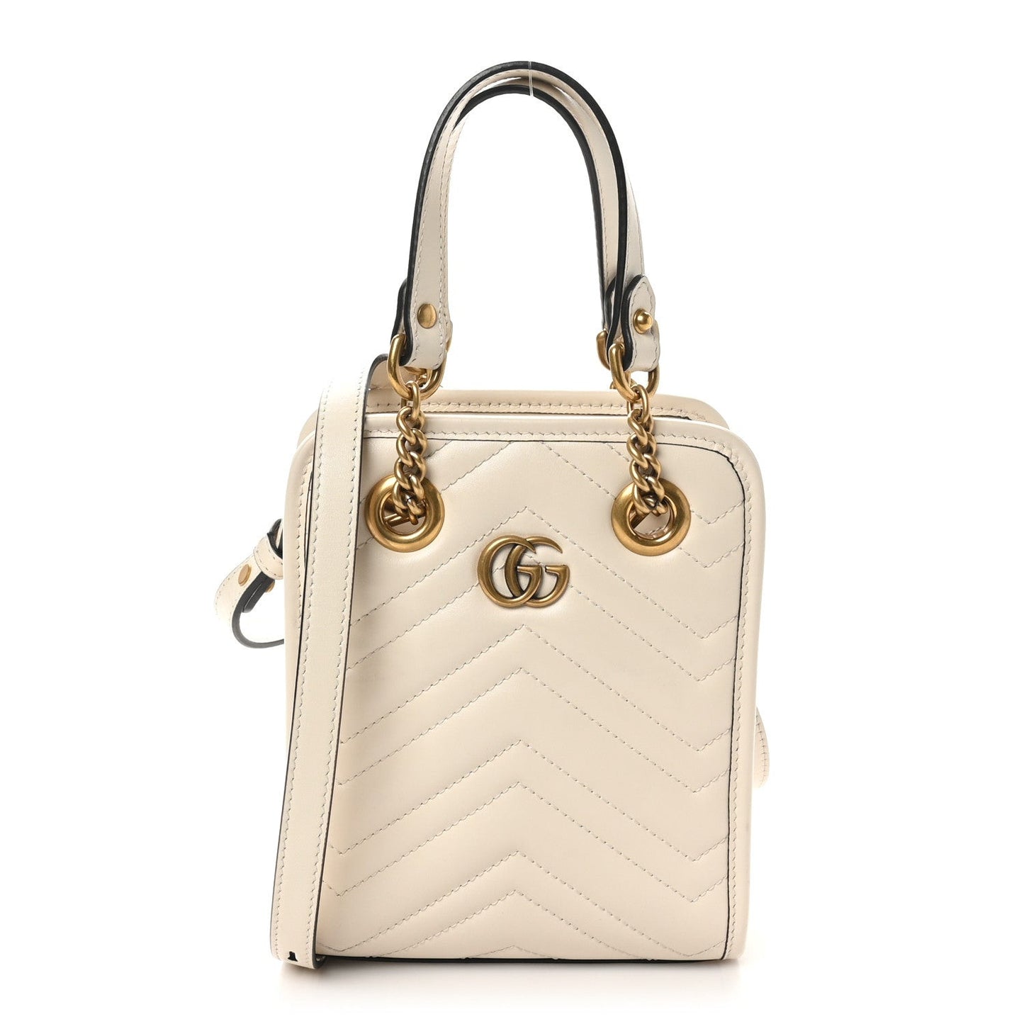 Calfskin Matelasse Chevron Mini GG Marmont Tote Mystic White