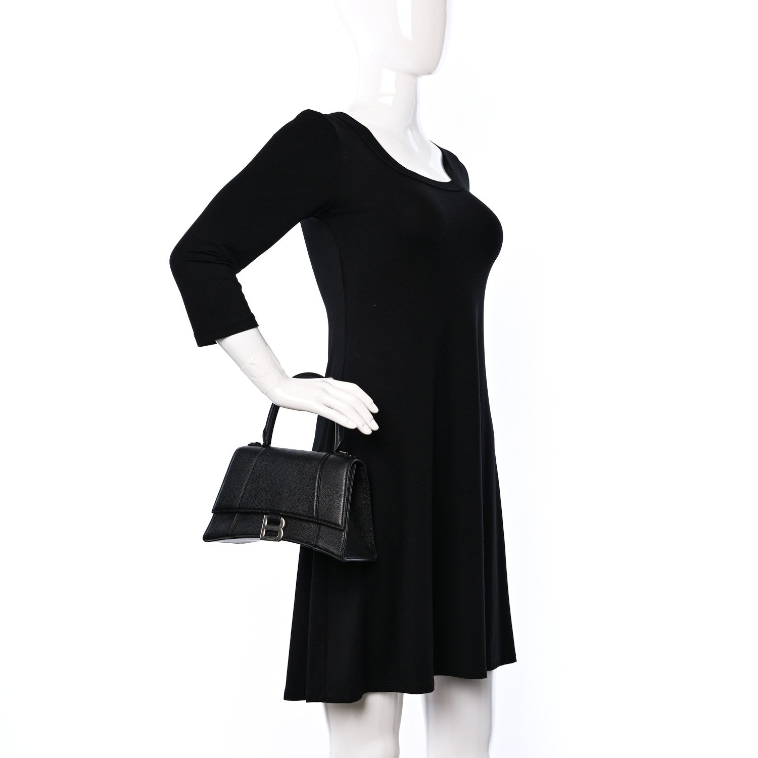 Balenciaga Grained Calfskin Small Hourglass Top Handle Bag Black 2 of 11