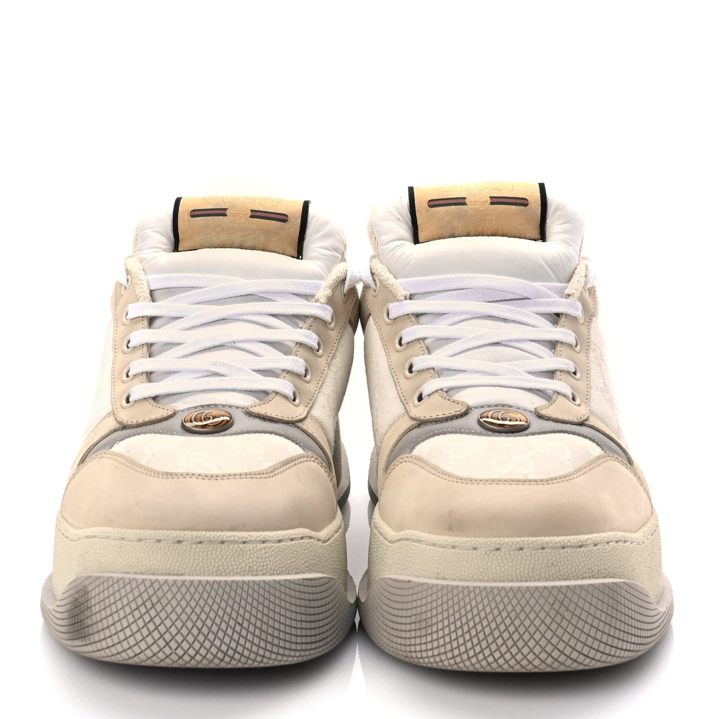GUCCI Lame Canvas Nubuck GG Monogram Mens Screener 50mm Sneakers 8 Grey White