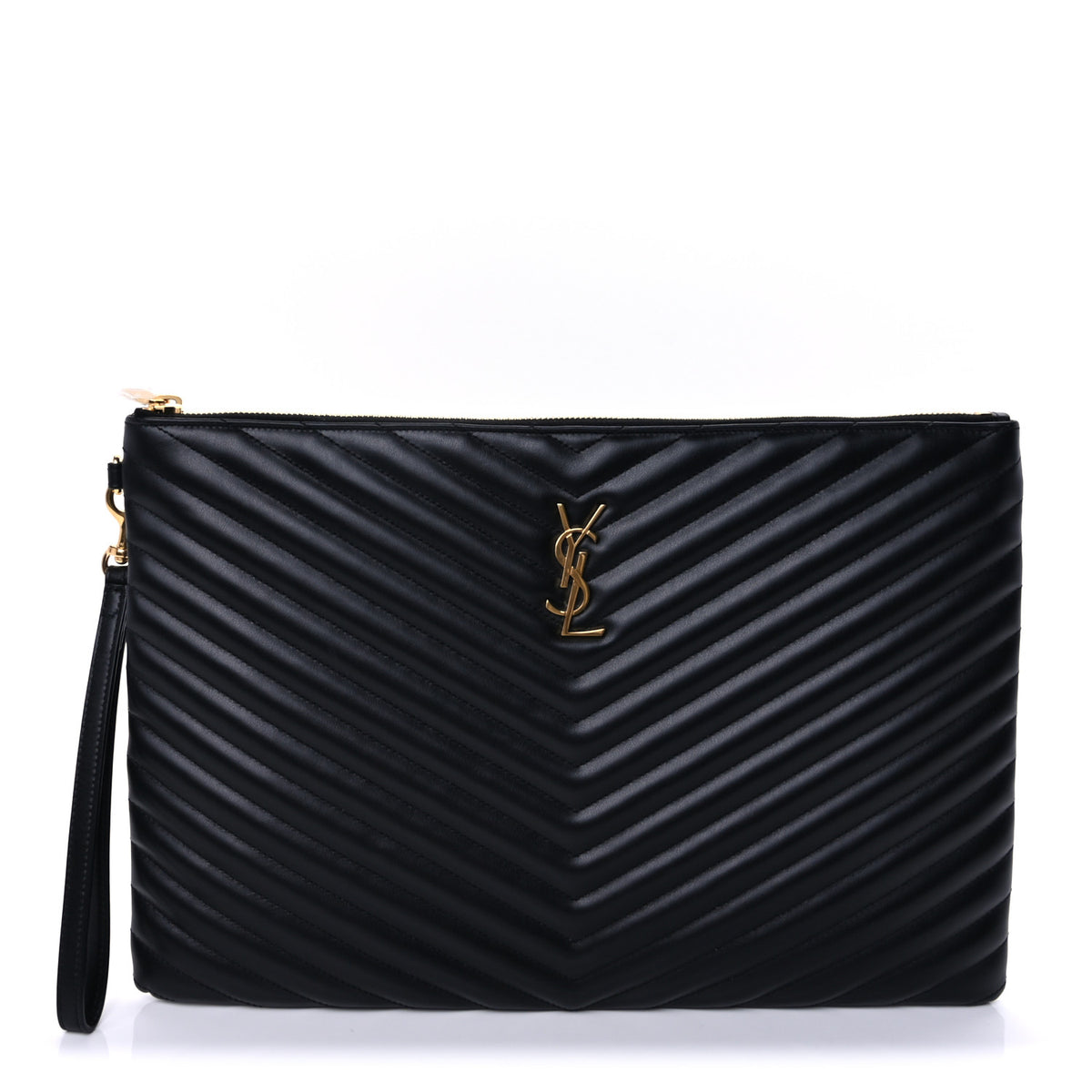Saint Laurent Calfskin Matelasse Chevron Monogram Document Holder Black 1 of 6