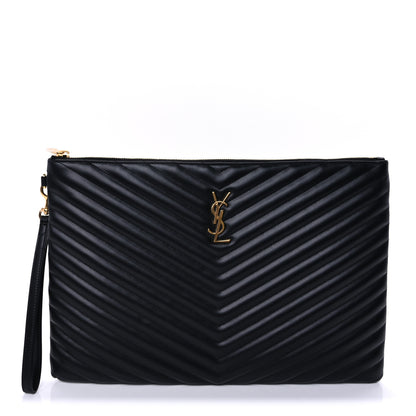 Saint Laurent Calfskin Matelasse Chevron Monogram Document Holder Black 1 of 6
