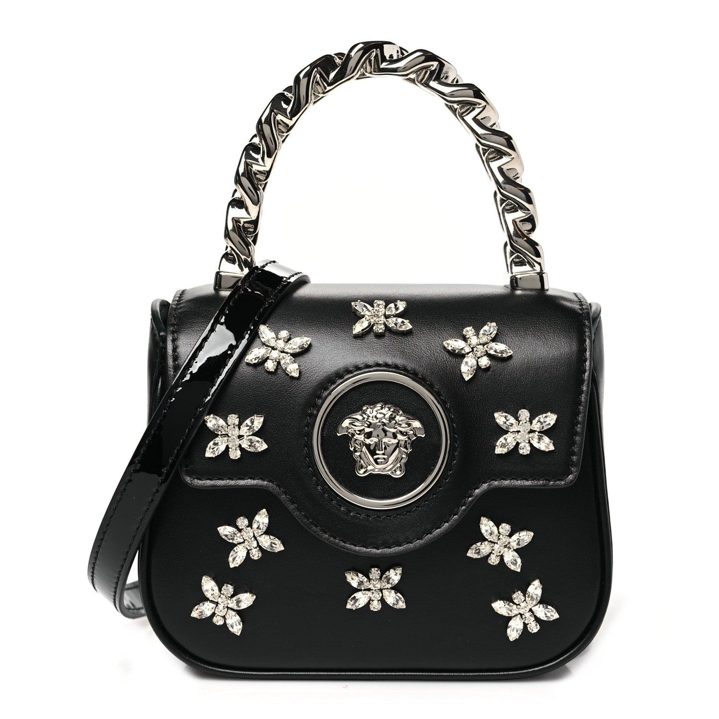 Calfskin Crystal Embellished Mini La Medusa Bag Black