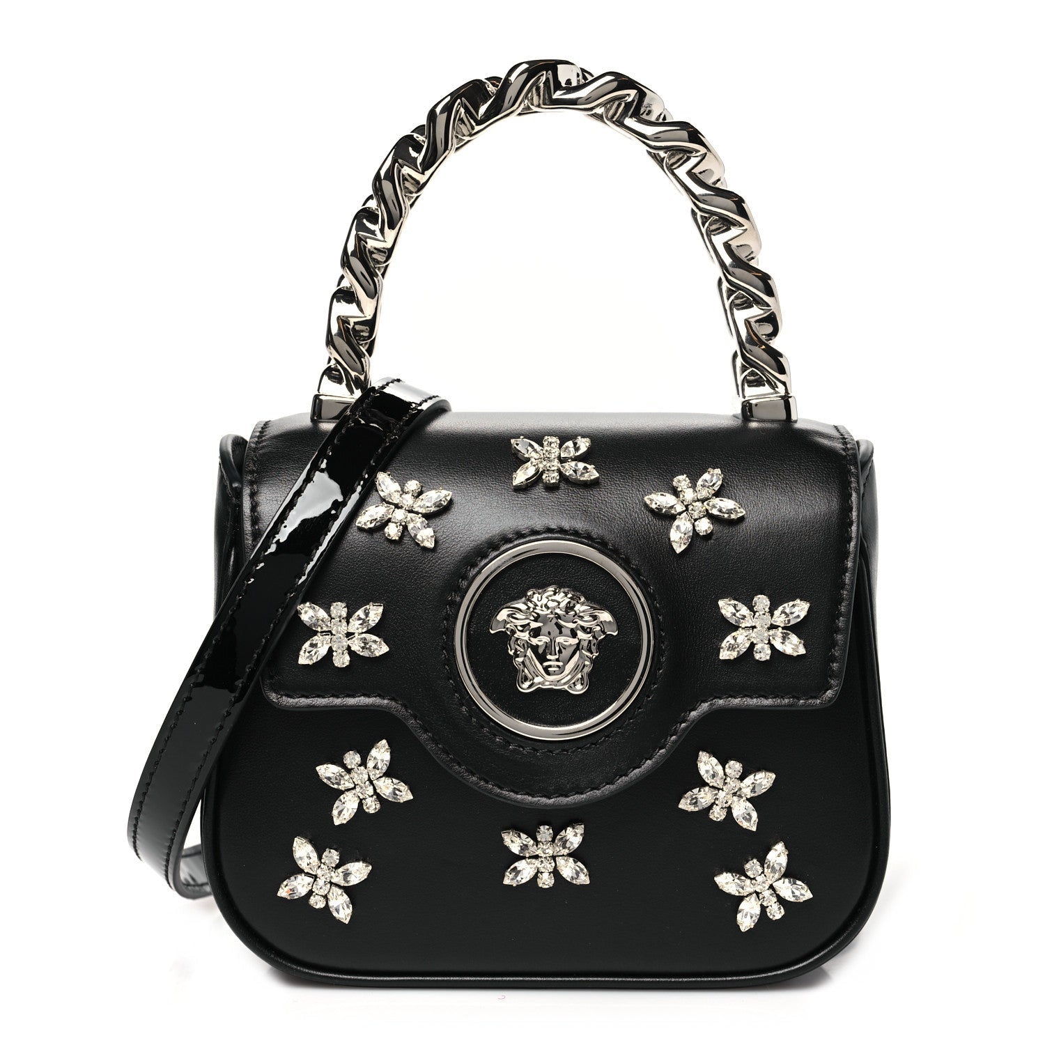 Versace Calfskin Crystal Embellished Mini La Medusa Bag Black 1 of 7