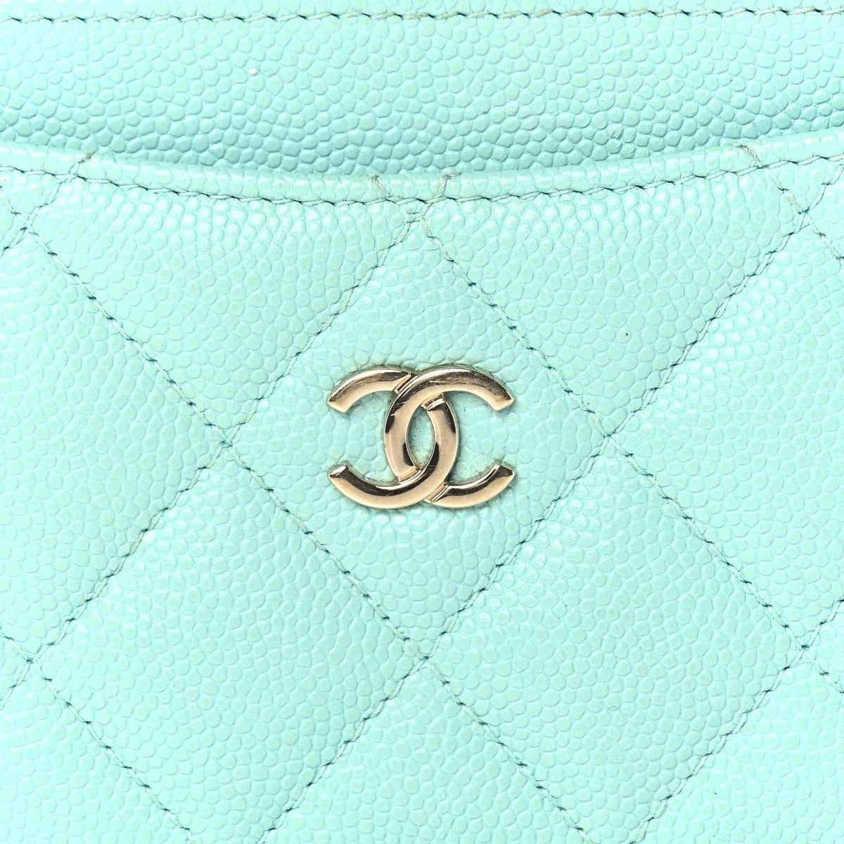 Caviar Quilted Flap Card Holder  Light Blue