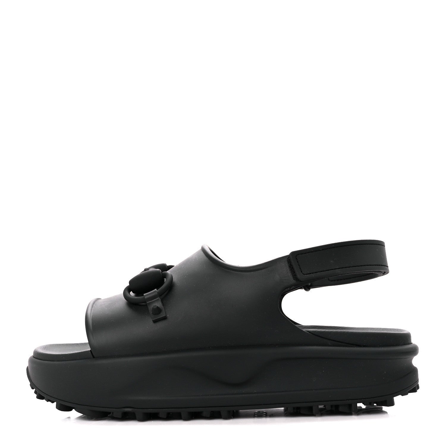 Gucci Soft Rubber Mens Horsebit Platform Slingback Sandals 9 Black 1 of 7
