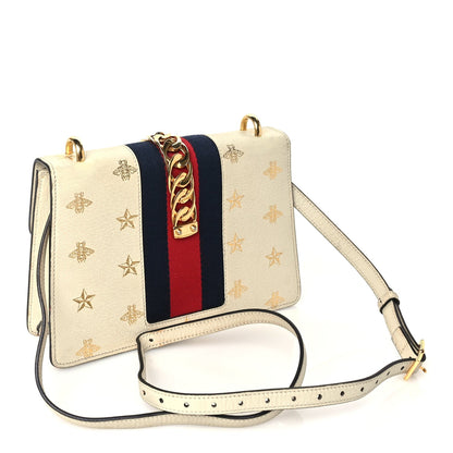 Gucci Textured Calfskin Bee Star Print Small Sylvie Shoulder Bag Mystic White 2 of 8