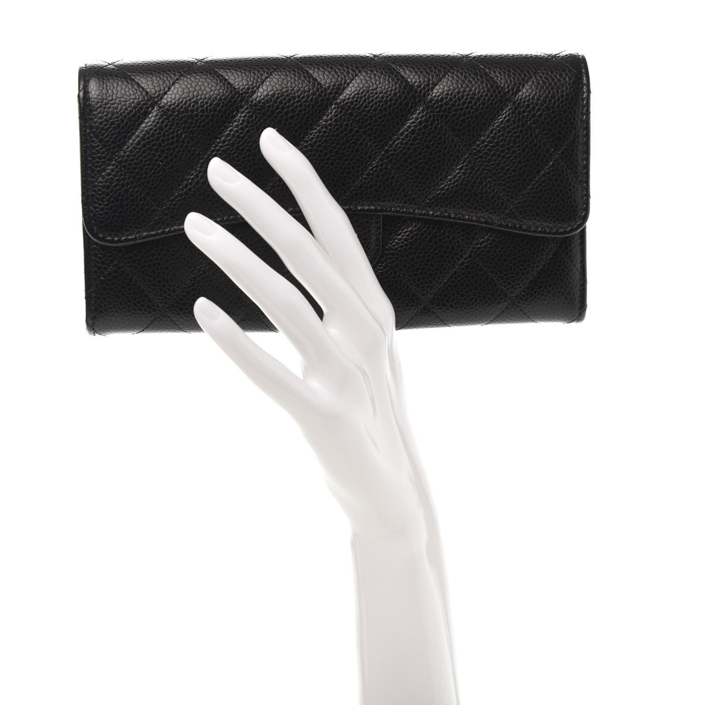 Caviar Quilted Large Gusset Flap Wallet Black