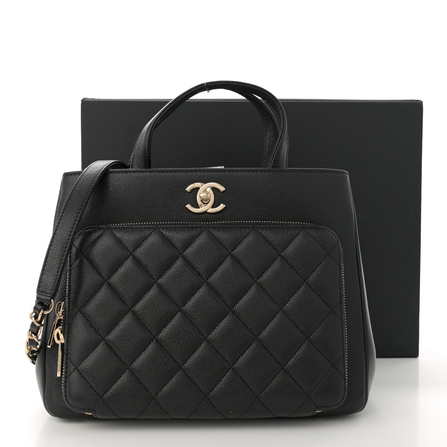 Caviar Quilted Small Business Affinity Shopping Bag Black