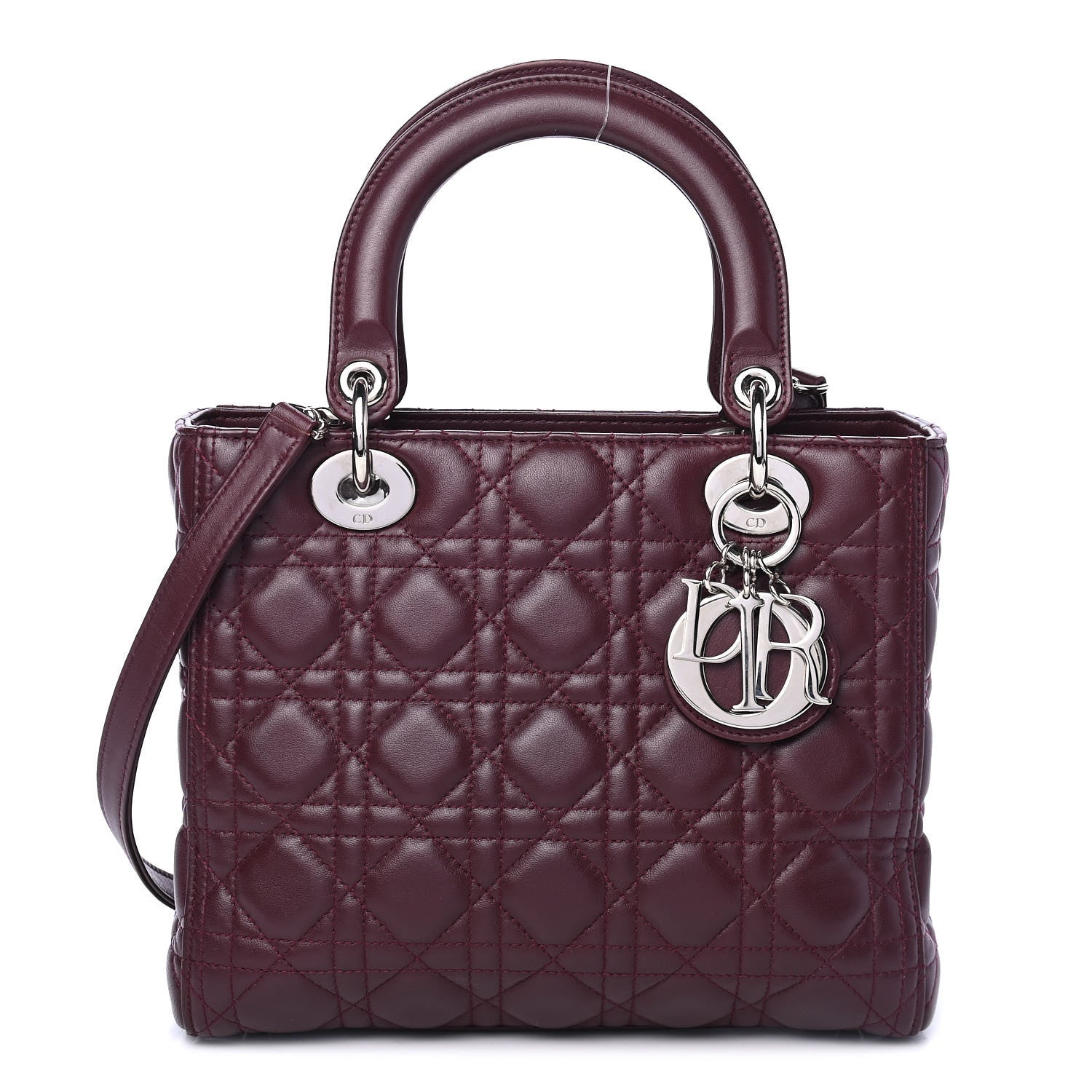 Christian Dior Lambskin Cannage Medium Lady Dior Burgundy 1 of 4