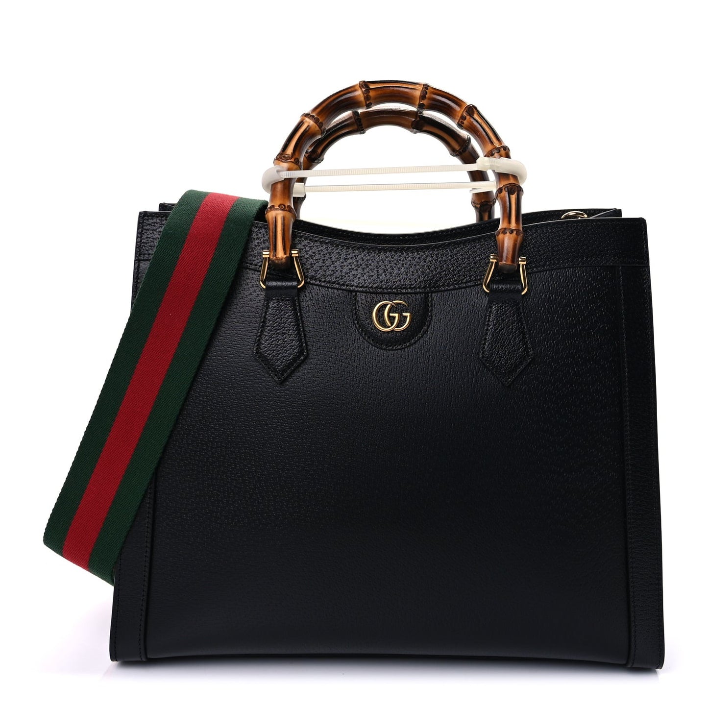 Textured Dollar Calfskin Large Diana Tote Bag Black