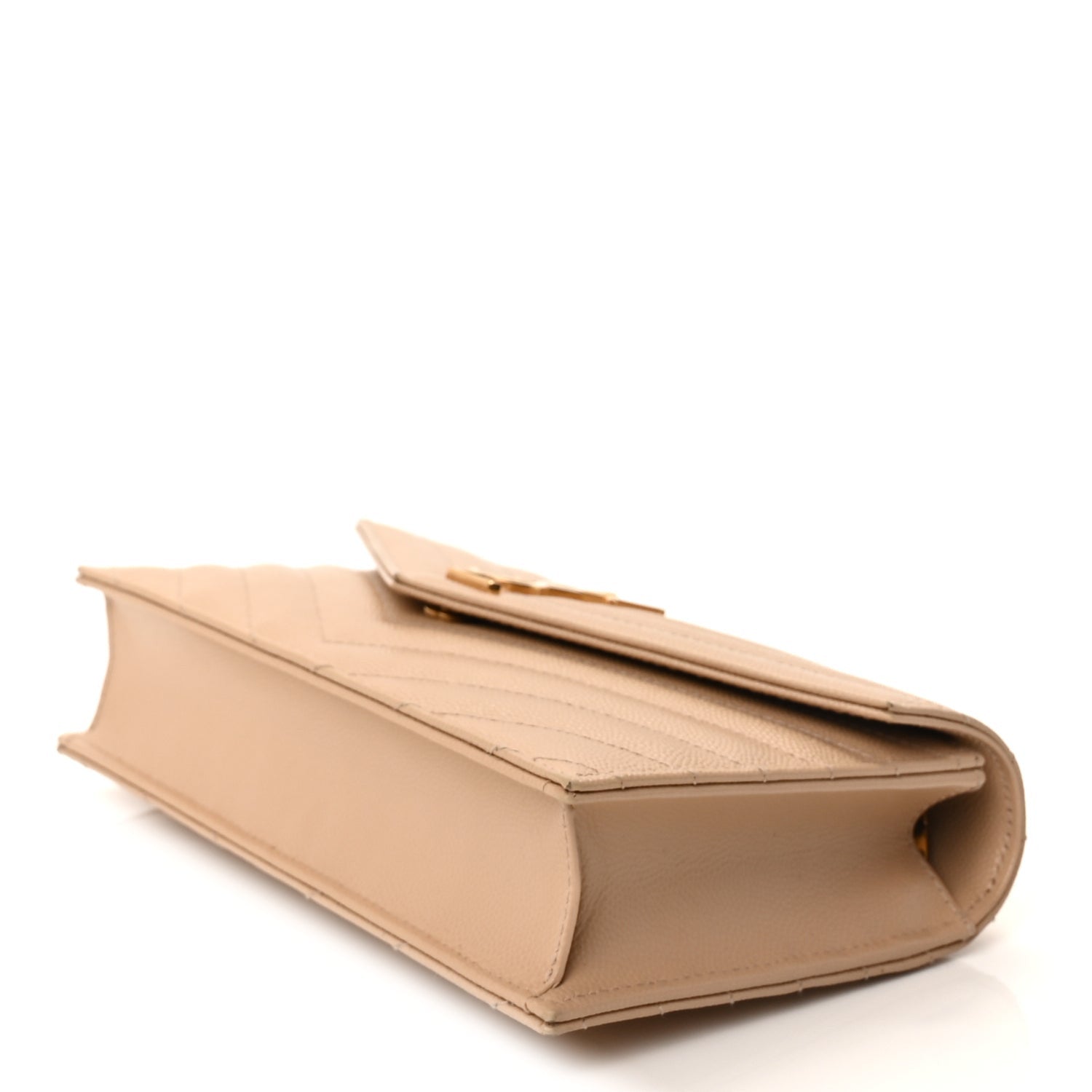 Saint Laurent Grain De Poudre Matelasse Chevron Monogram Envelope Chain Wallet  Dark Beige 8 of 8