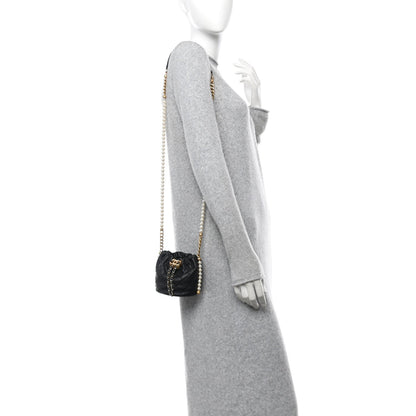 Chanel Calfskin Quilted Pearl Mini About Pearls Drawstring Bucket Bag Black 2 of 7