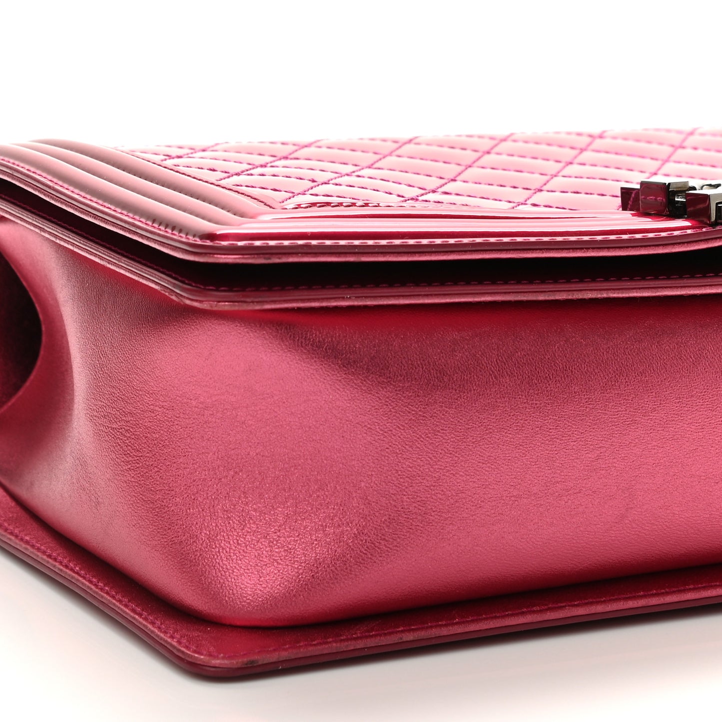 Metallic Patent Quilted New Medium Boy Flap Fuchsia