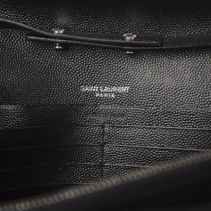 Saint Laurent Grain De Poudre Matelasse Chevron Monogram Chain Wallet Black 6 of 9