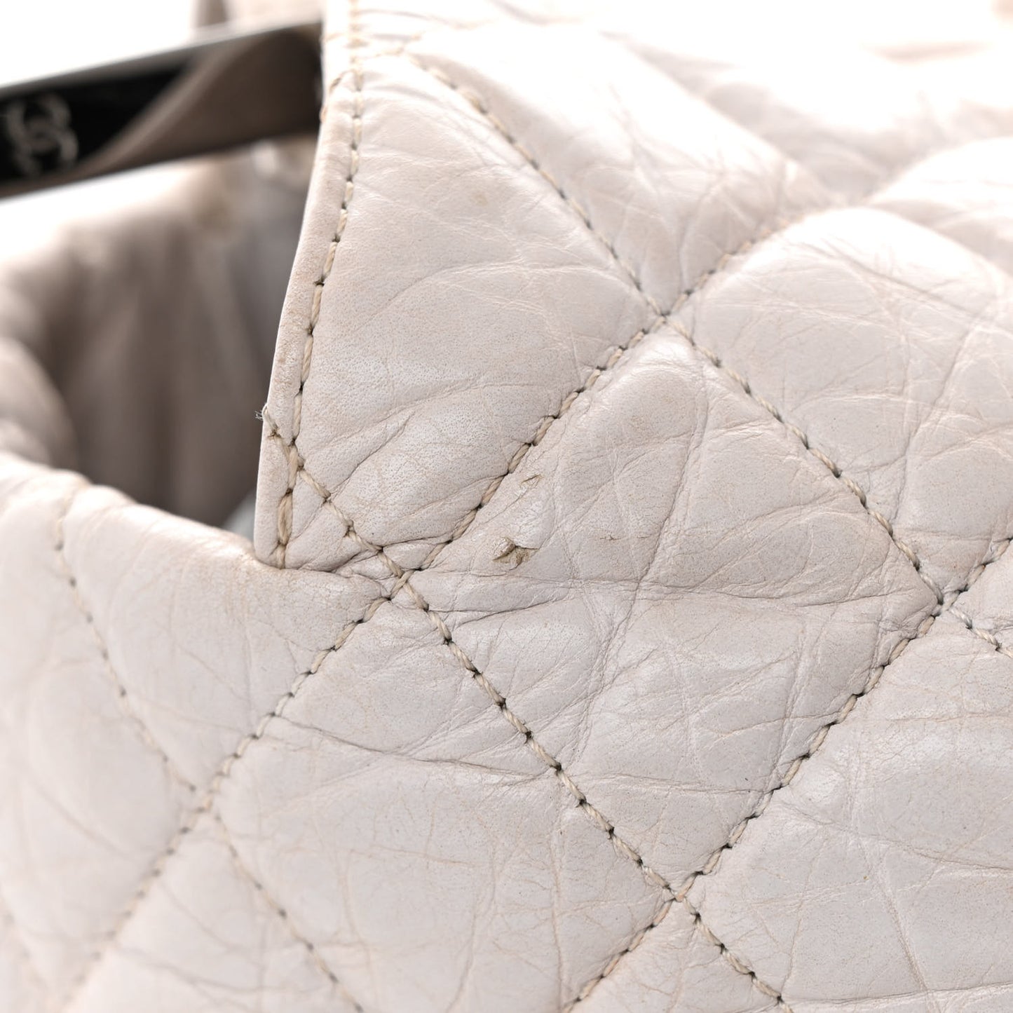 Distressed Lambskin Vintage Ligne Lady Braid XL Tote Beige