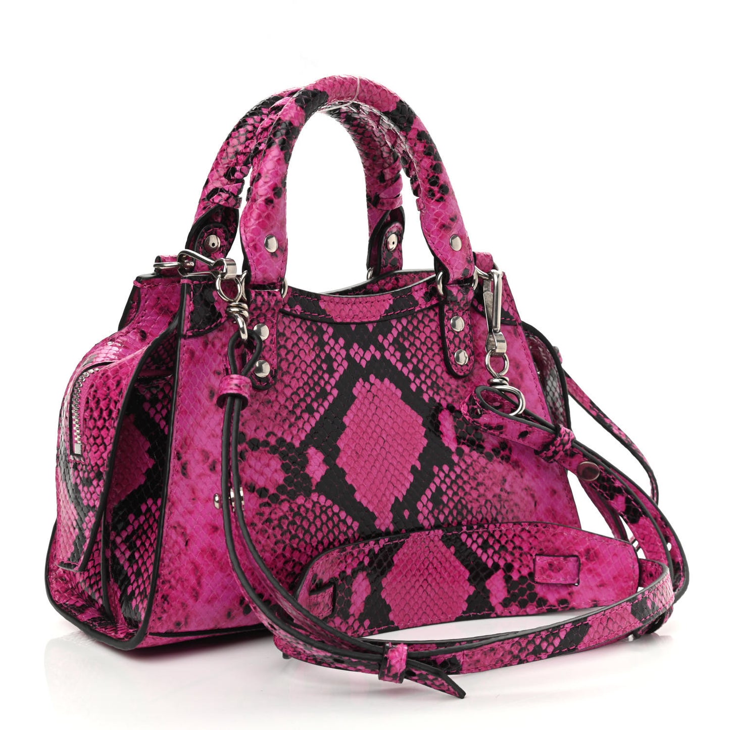 Calfskin Python Effect Neo Classic Silver Hardware Mini City Fuchsia Black