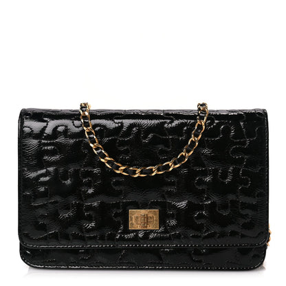 Chanel Crackled Patent Calfskin Puzzle Reissue Wallet On Chain WOC Black 1 of 9