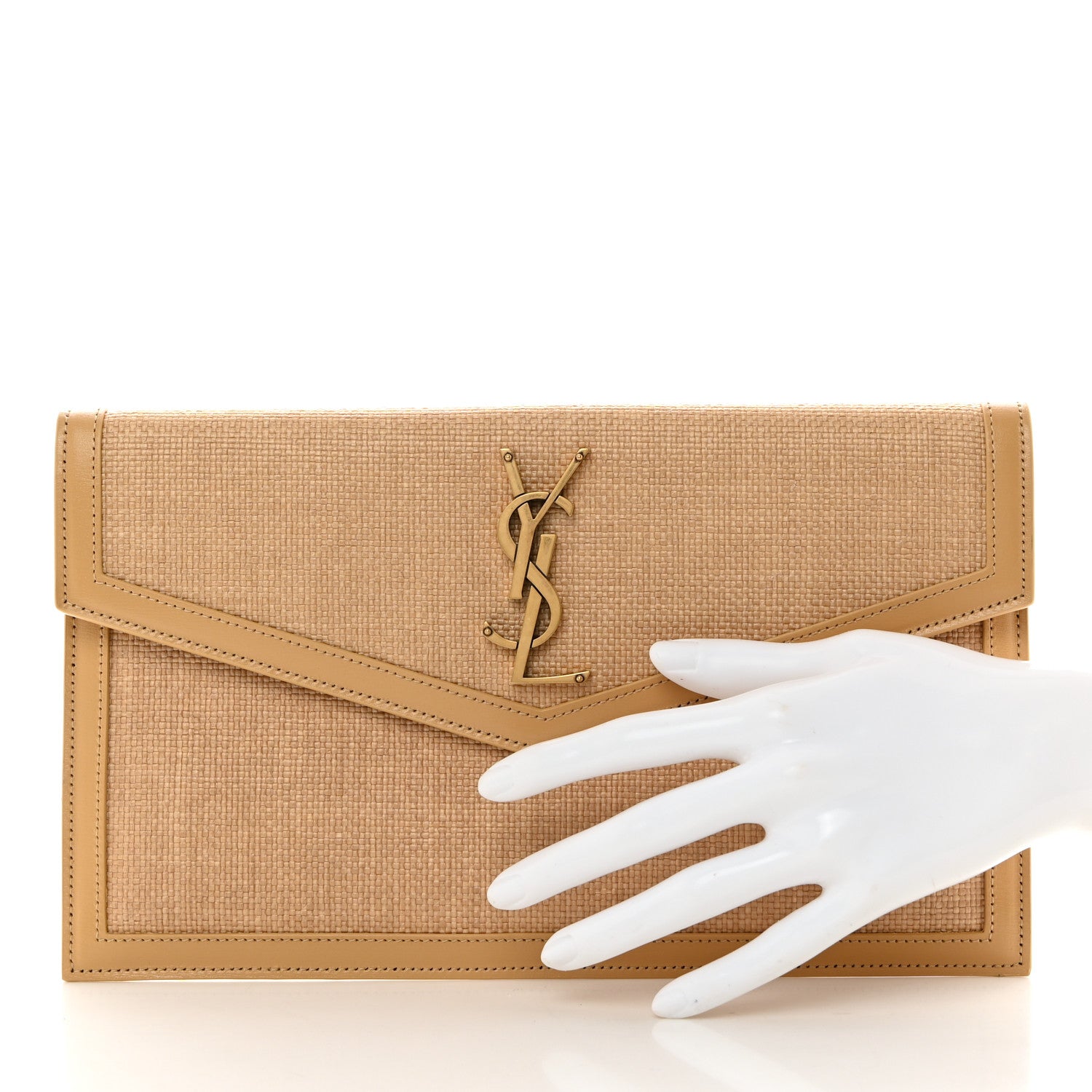 Saint Laurent Micro Raffia Uptown Pouch Natural Hay Blush 2 of 8