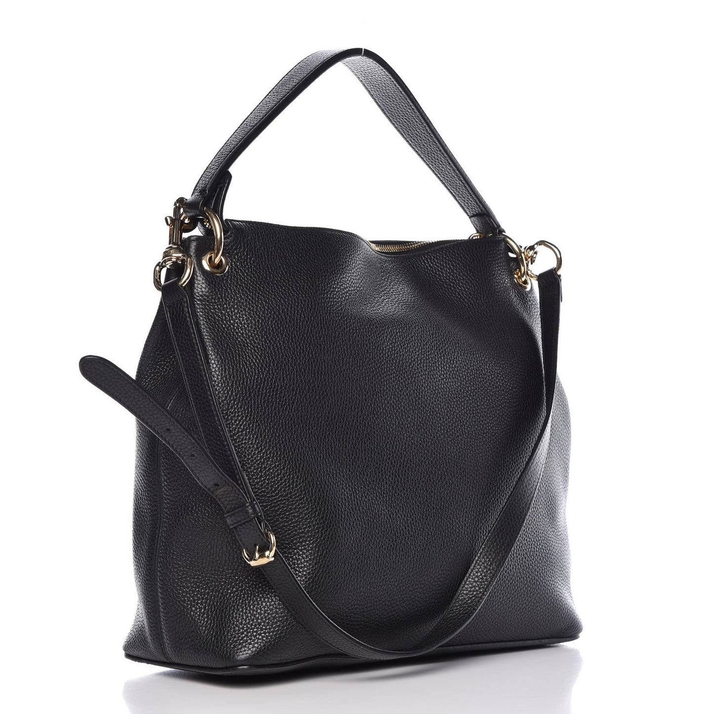 Pebbled Calfskin Large Soho Hobo Black